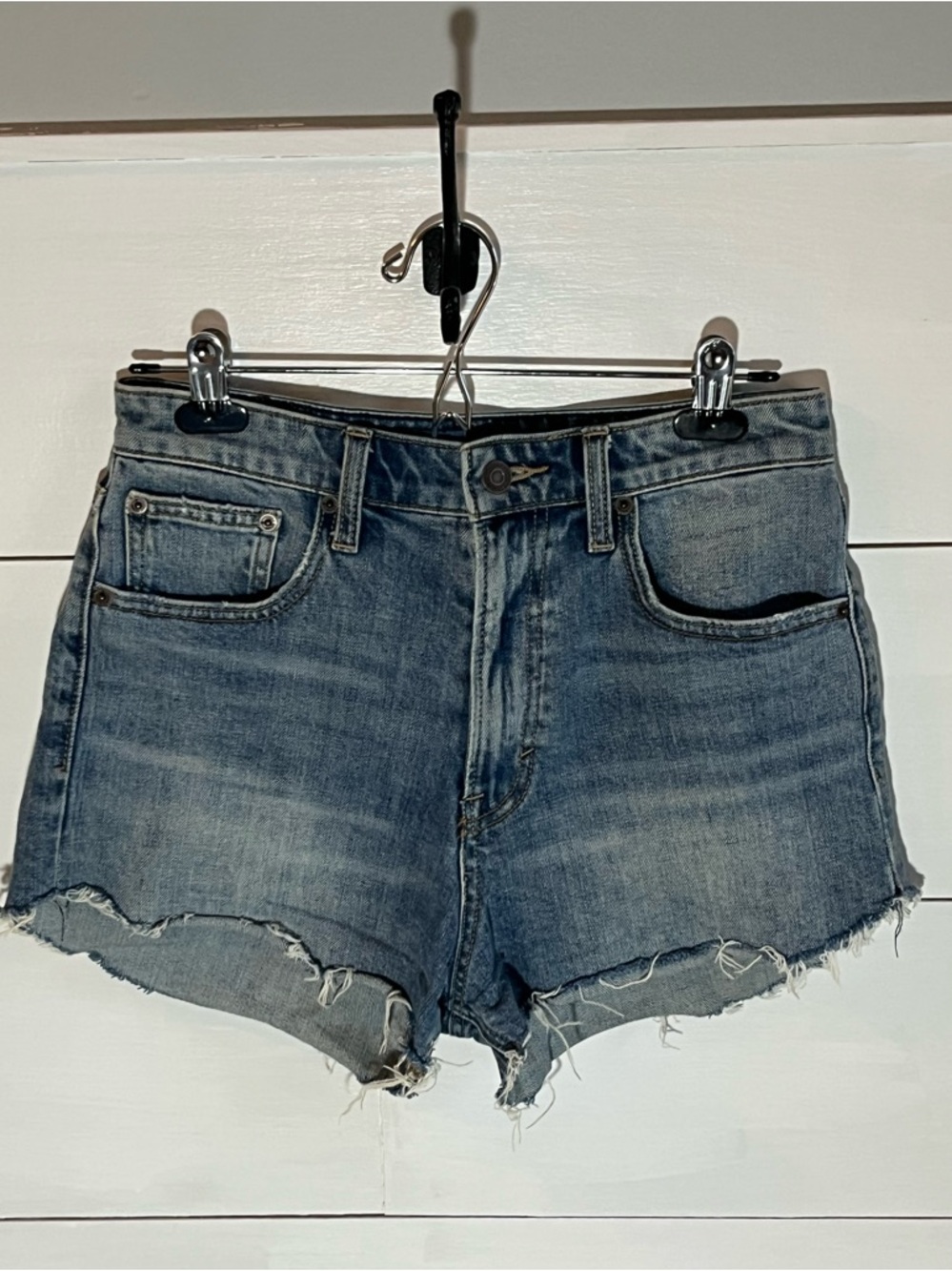 Lucky Brand Distressed High-Rise Denim Shorts - Blue